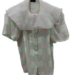 C&A Your Sixth Sense 38 Plaid Vintage Top Bib‎ Collar Checkered Spring